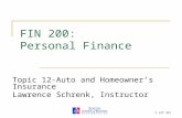 1 (of 32) FIN 200: Personal Finance Topic 12-Auto and Homeowner’s Insurance Lawrence Schrenk, Instructor.