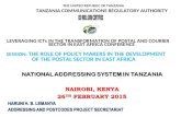 THE UNITED REPUBLIC OF TANZANIA TANZANIA COMMUNICATIONS REGULATORY AUTHORITY LEVERAGING ICTs IN THE TRANSFORMATION OF POSTAL AND COURIER SECTOR IN EAST.