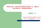 MNG3201 ENTREPRENEURSHIP & SMALL BUSINESS MANAGEMENT WEEK 2 ERIC M. PHILLIPS (MBA, CTP, BSc Engineering, 1991 White House Fellow)