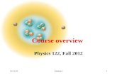 6/9/2015Lecture I1 Physics 122, Fall 2012 Course overview.