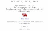 ECE 4371, Fall, 2014 Introduction to Telecommunication Engineering/Telecommunication Laboratory Zhu Han Department of Electrical and Computer Engineering.