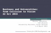 Business and Universities: from Collision to Vision 22 Oct 2015 Maryna Saprykina CSR Ukraine University-Business Forum Ukraine 5-6 March 2015.
