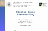 Claudia Schremmer / University of Mannheim / Germany Digital Image Watermarking Claudia Schremmer University of Mannheim / Germany September 2001 Teleseminar.
