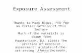 Exposure Assessment Thanks to Marc Rigas, PhD for an earlier version of this lecture Much of the materials is drawn from Paustenbach, DJ. (2000) The practice.