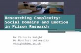 Dr Victoria Knight De Montfort University vknight@dmu.ac.uk Researching Complexity: Social Domains and Emotion in Prison Research.