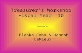 Treasurer’s Workshop Fiscal Year ’10 Presented by: Blanka Caha & Hannah LeMieux 9/8/09, 9/9/09 & 9/15/09.
