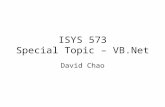 ISYS 573 Special Topic – VB.Net David Chao. The History of VB Early 1960s:BASIC-Beginner’s All-Purpose Symbolic Instruction Code –Teaching –Simple syntax,