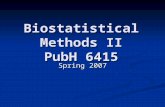 Biostatistical Methods II PubH 6415 Spring 2007. 2 PubH 6415 – Biostatistics I Instructor: Susan Telke email: susant@biostat.umn.edu (office hours: lecture.