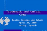 Trademark and Unfair Comp. Boston College Law School April 23, 2008 Parody, Speech.