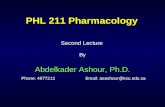 PHL 211 Pharmacology Second Lecture By Abdelkader Ashour, Ph.D. Phone: 4677212Email: aeashour@ksu.edu.sa.