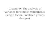 Chapter 9: The analysis of variance for simple experiments (single factor, unrelated groups designs).