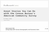Great Stories You Can Do with the Census Bureau’s American Community Survey D’Vera Cohn Senior Writer McCormick SRI: Going Deep with Census Demographic.