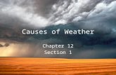 Causes of Weather Chapter 12 Section 1. Meteorology Study of atmospheric phenomenon Meteor – Anything high in the sky Rain droplets Clouds Rainbows snowflakes.