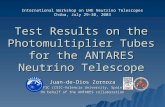 Test Results on the Photomultiplier Tubes for the ANTARES Neutrino Telescope Juan-de-Dios Zornoza IFIC (CSIC–Valencia University, Spain) On behalf of the.