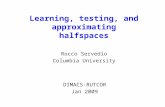 Learning, testing, and approximating halfspaces Rocco Servedio Columbia University DIMACS-RUTCOR Jan 2009.