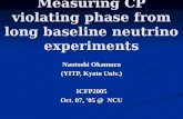 Measuring CP violating phase from long baseline neutrino experiments Naotoshi Okamura (YITP, Kyoto Univ.) ICFP2005 Oct. 07, ’05 @ NCU.