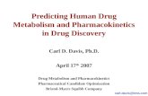 Predicting Human Drug Metabolism and Pharmacokinetics in Drug Discovery Carl D. Davis, Ph.D. April 17 th 2007 Drug Metabolism and Pharmacokinetics Pharmaceutical.