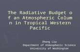 The Radiative Budget of an Atmospheric Column in Tropical Western Pacific Zheng Liu Department of Atmospheric Science University of Washington.