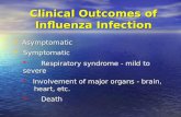 Clinical Outcomes of Influenza Infection Asymptomatic Asymptomatic Symptomatic Symptomatic  Respiratory syndrome - mild to severe  Involvement of major.