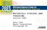 MATERIALS STAGING AND TRACKING Session 3605 Gary Zien Bayer Corporation Pittsburgh PA.