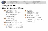 Chapter 10: The Balance Sheet Linking the balance sheet and income statement Evolving definitions Asset valuation Liabilities and owners’ equities Hybrid.