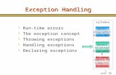 Unit 10 1 Exception Handling H Run-time errors H The exception concept H Throwing exceptions H Handling exceptions H Declaring exceptions basic programming.