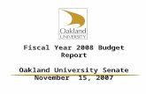Fiscal Year 2008 Budget Report Oakland University Senate November 15, 2007.