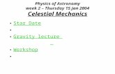Physics of Astronomy week 2 – Thursday 15 Jan 2004 Celestial Mechanics Star Date Boas: Spherical Coordinates Gravity lecture and applicationsGravity lecture.