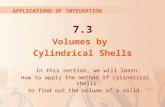 7.3 Volumes by Cylindrical Shells APPLICATIONS OF INTEGRATION In this section, we will learn: How to apply the method of cylindrical shells to find out.