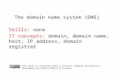 The domain name system (DNS) Skills: none IT concepts: domain, domain name, host, IP address, domain registrar This work is licensed under a Creative Commons.