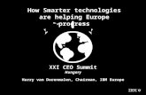 XXI CEO Summit Hungary Harry van Dorenmalen, Chairman, IBM Europe How Smarter technologies are helping Europe progress.