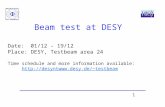 1 Beam test at DESY Date: 01/12 – 19/12 Place: DESY, Testbeam area 24 Time schedule and more information available: testbeam.