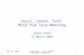 Mar 31, 2005Steve Kahn -- Ckov and Tof Detector Simulation 1 Ckov1, Ckov2, Tof2 MICE Pid Tele-Meeting Steve Kahn 31 March 2005.