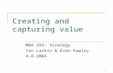 1 Creating and capturing value MBA 299: Strategy Ian Larkin & Evan Rawley 4-8-2004.