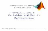 Yuval Hart, Weizmann 2010 © 1 Introduction to Matlab & Data Analysis Tutorial 2 and 3: Variables and Matrix Manipulation.