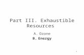 1 Part III. Exhaustible Resources A.Ozone B.Energy.