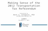 Making Sense of the 2012 Transportation Tax Referendum Presented by Beth S. Schapiro, PhD beth@schapirogroup.com GAMPO December 6, 2011.