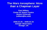 The Mars Ionosphere: More than a Chapman Layer Paul Withers Center for Space Physics Boston University (withers@bu.edu) 2008.02.25 – 2008.02.29 Armagh.