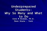Underprepared Students: Why So Many and What to Do Cora M Dzubak, Ph.D. Penn State - York.