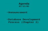 1 Agenda 01/13/05 Announcement Database Development Process (Chapter 2)