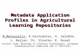 Metadata Application Profiles in Agricultural Learning Repositories N.Manouselis, K.Kastrantas, G. Salokhe, J. Najjar, Ch. Stracke, E. Duval Project Team,