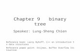 Chapter 9 binary tree Speaker: Lung-Sheng Chien Reference book: Larry Nyhoff, C++ an introduction to data structures Reference power point: Enijmax, Buffer.