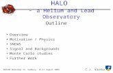 SNOLAB Workshop IV, Sudbury, 15-17 August 2005 C.J. Virtue HALO - a Helium and Lead Observatory Outline Overview Motivation / Physics SNEWS Signal and.