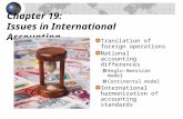 Chapter 19: Issues in International Accounting Translation of foreign operations National accounting differences Anglo-American model Continental model.