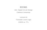 EE365 Adv. Digital Circuit Design Clarkson University Lecture #4 Transistor Level Logic CMOS vs. TTL.