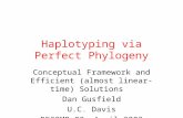 Haplotyping via Perfect Phylogeny Conceptual Framework and Efficient (almost linear-time) Solutions Dan Gusfield U.C. Davis RECOMB 02, April 2002.