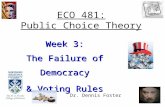 ECO 481: Public Choice Theory Week 3: The Failure of Democracy & Voting Rules Dr. Dennis Foster.