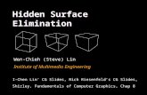 Hidden Surface Elimination Wen-Chieh (Steve) Lin Institute of Multimedia Engineering I-Chen Lin’ CG Slides, Rich Riesenfeld’s CG Slides, Shirley, Fundamentals.