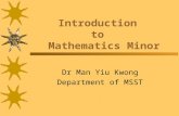 Introduction to Mathematics Minor Dr Man Yiu Kwong Department of MSST.