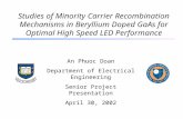 Studies of Minority Carrier Recombination Mechanisms in Beryllium Doped GaAs for Optimal High Speed LED Performance An Phuoc Doan Department of Electrical.